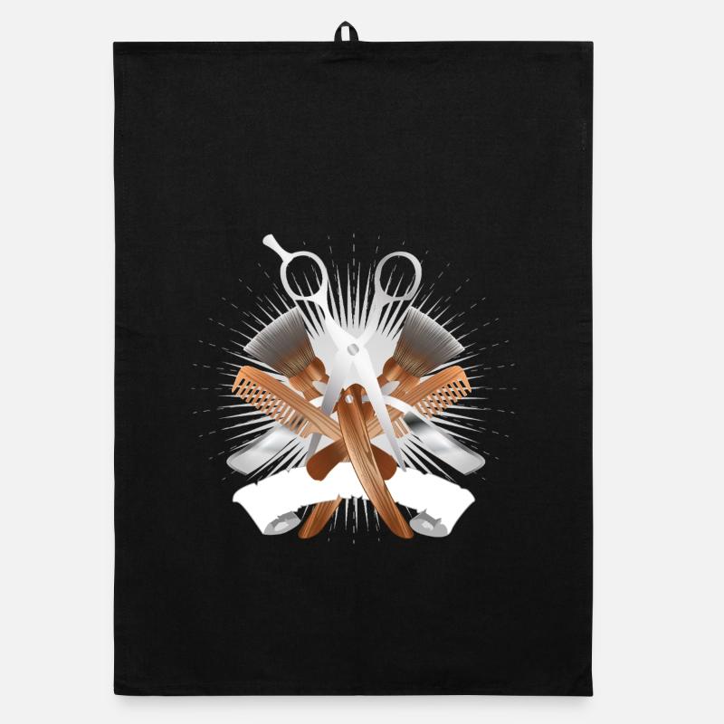 Motif élégant de barbier avec ciseaux et outils Torchon bio