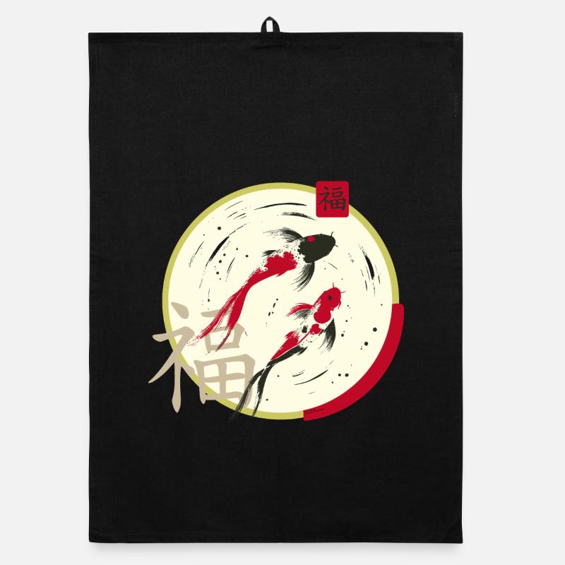Prospérité du cercle lunaire zen Koi Torchon bio