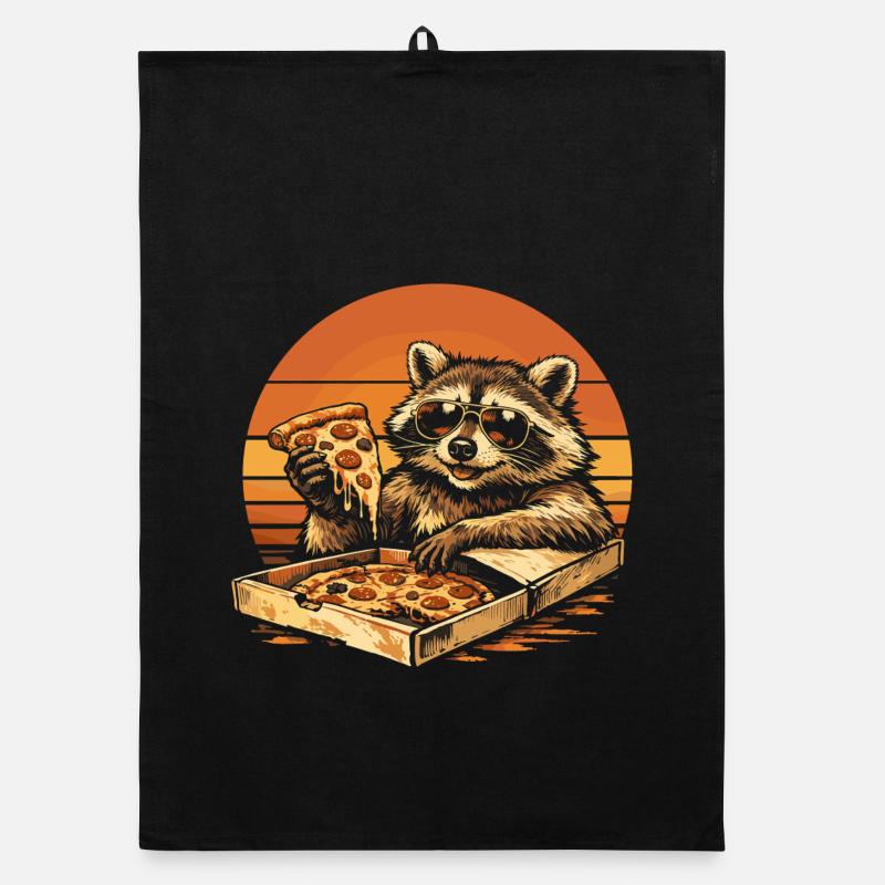 Raccoon Eats Pizza Funny Gift Idea Organic dish towel