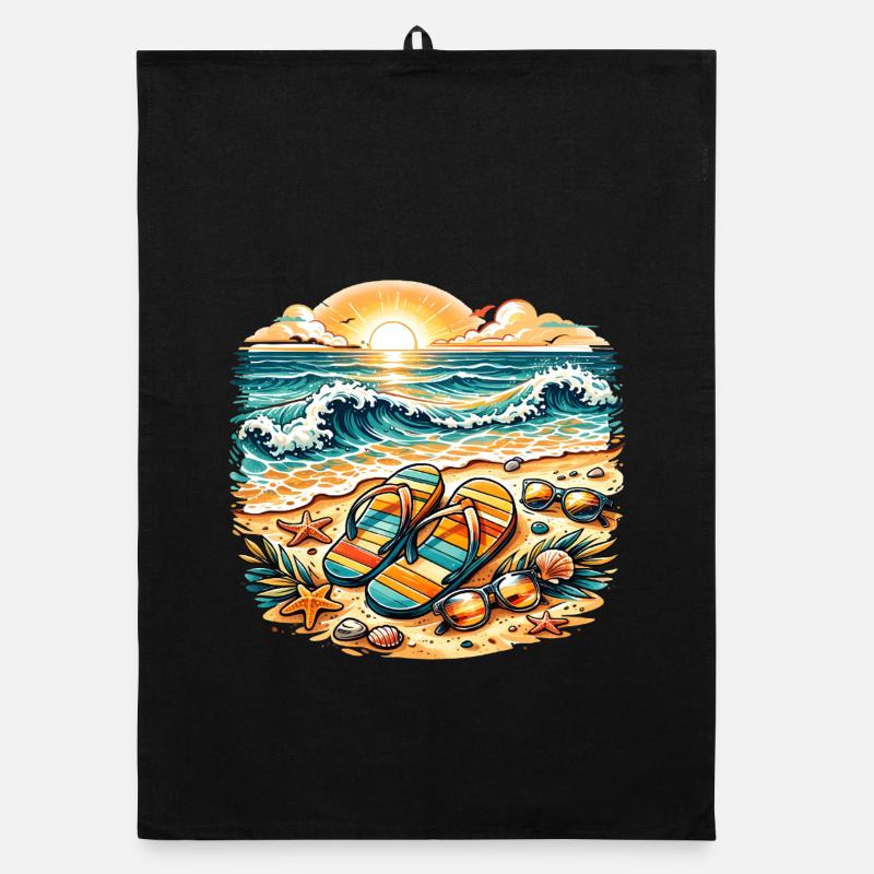 Illustration de coucher de soleil sur la plage Torchon bio