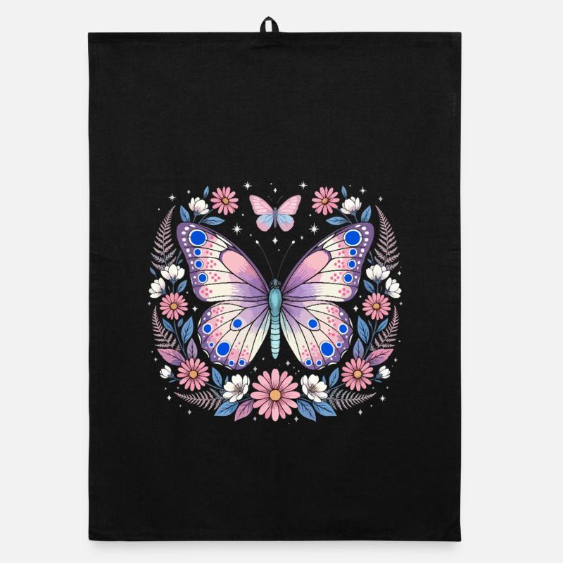 Papillon pastel dans une couronne de fleurs Torchon bio