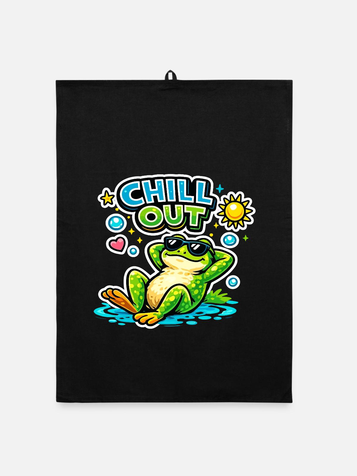 Chillfrosch am Pool - Organic Geschirrtuch - Schwarz - Vorne