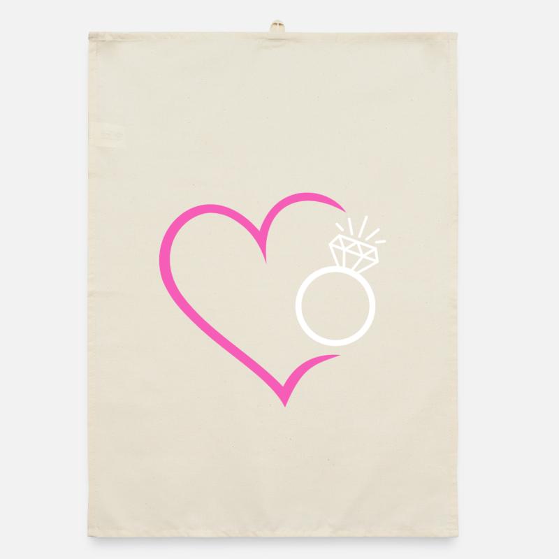 Heart with diamond ring, wedding ring, wedding ring, bride Organic dish towel