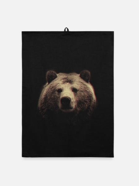 Tête d’ours rouge à demi-tons - Torchon bio - noir - Devant