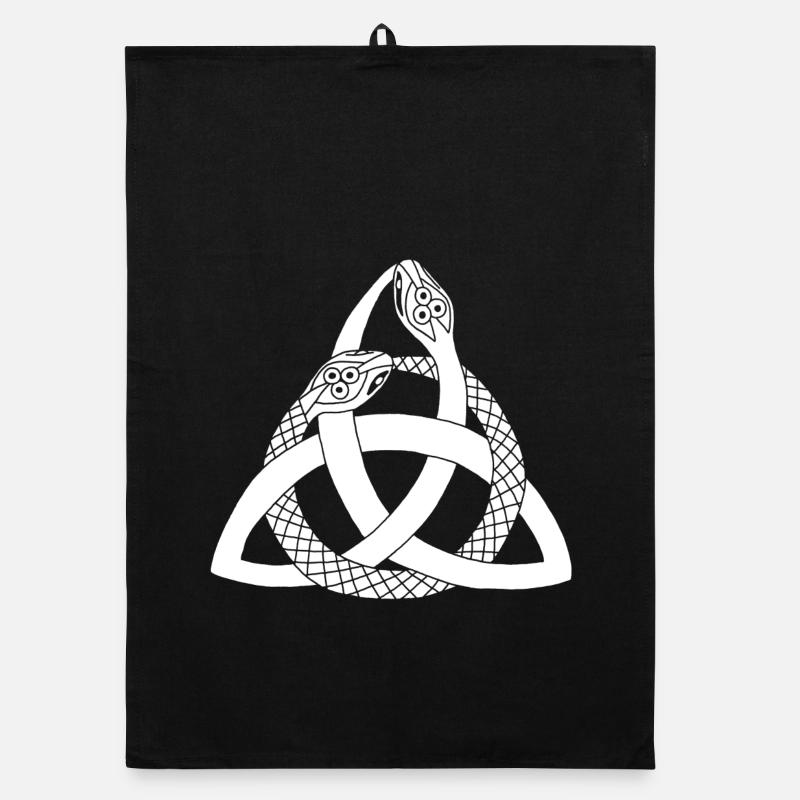 Serpents blancs et symbole celte - Torchon bio - noir