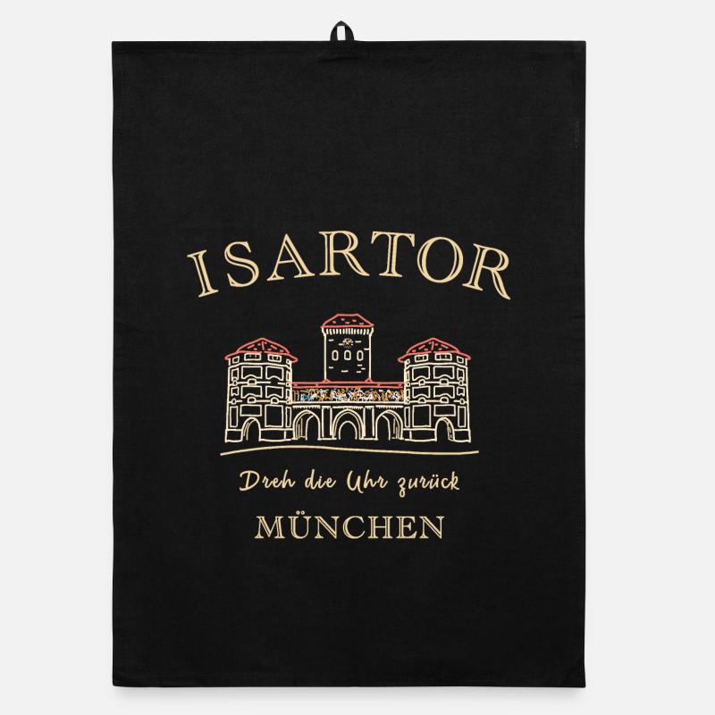 München, Isartor, Linksdrehende Turmuhr Organic Geschirrtuch