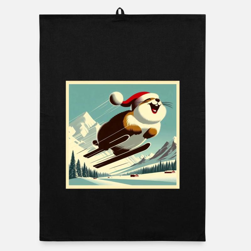 Vintage Ski Murmeltier Organic Geschirrtuch