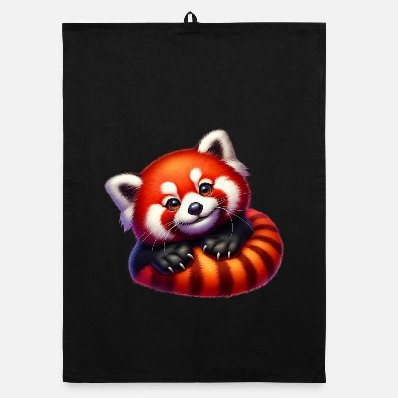 Red panda - Organic dish towel - black