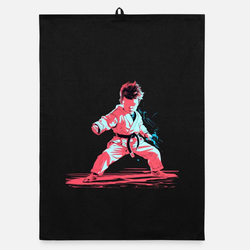 Karate Junge Synthwave Organic Geschirrtuch