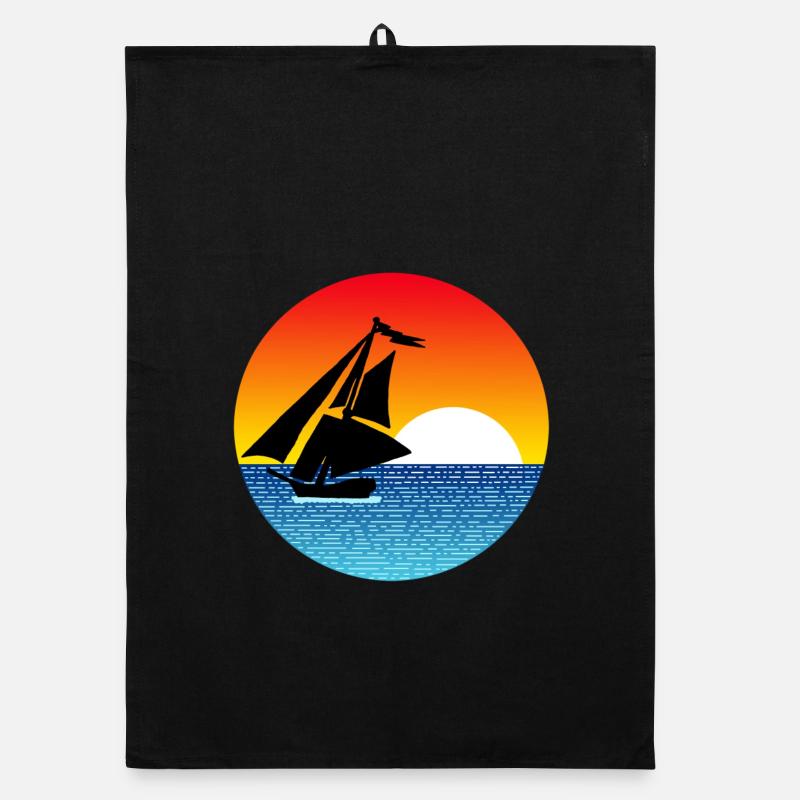 Bateau et coucher de soleil Torchon bio