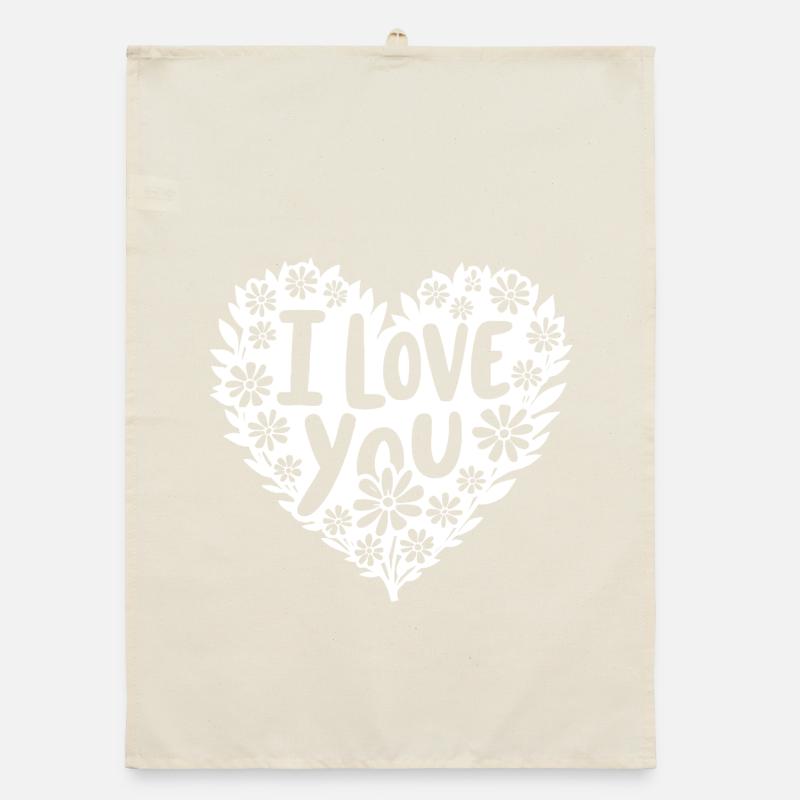 I Love You, White Organic dish towel