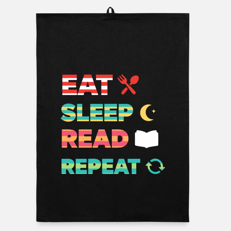 Eat Sleep Read Repeat Bookworm Organic dish towel