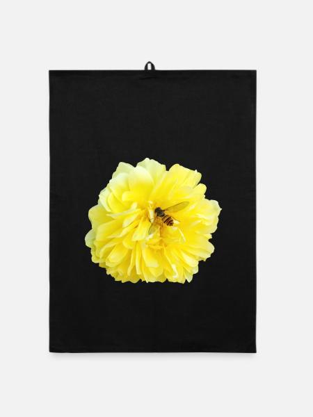Yellow_Rose_-_Bee_Nature_Photography - Organic Geschirrtuch - Schwarz - Vorne