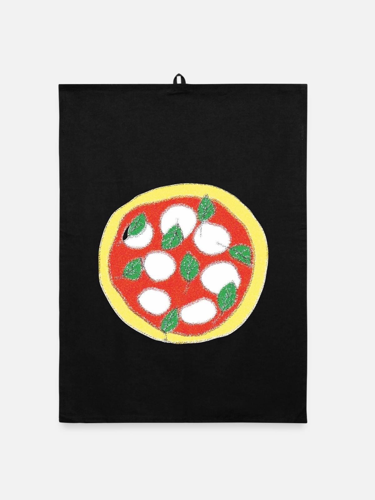 Frische Basilikum Pizza Kunst - Organic Geschirrtuch - Schwarz - Vorne