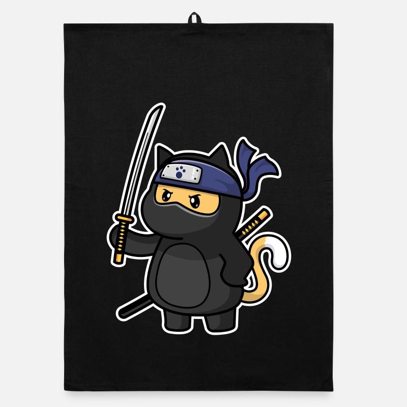 Humor Cute Cat Kawaii Chibi as Ninja Cat Organic dish towel
