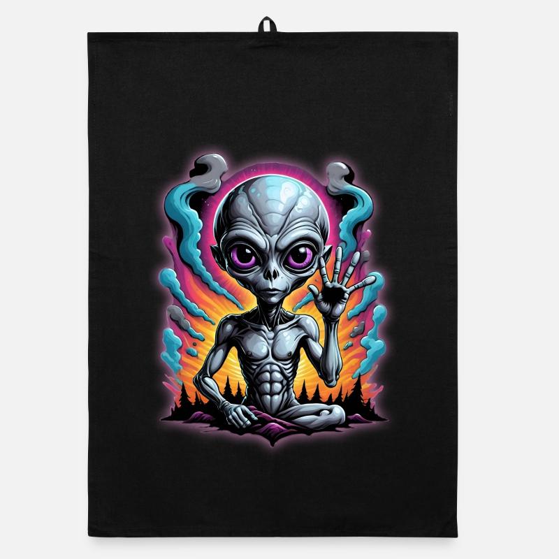 Cosmic Alien Meditation Artwork Organic dish towel