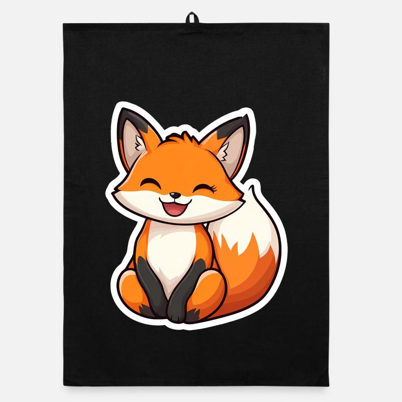 Renard mignon et heureux dans le style dessin animé - Torchon bio - noir
