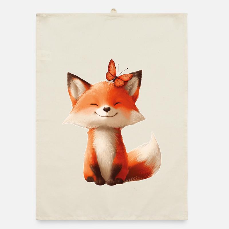 Renard avec papillon Torchon bio