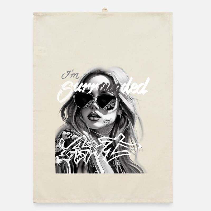 Me Surrounded by Graffiti Black and White Organic dish towel