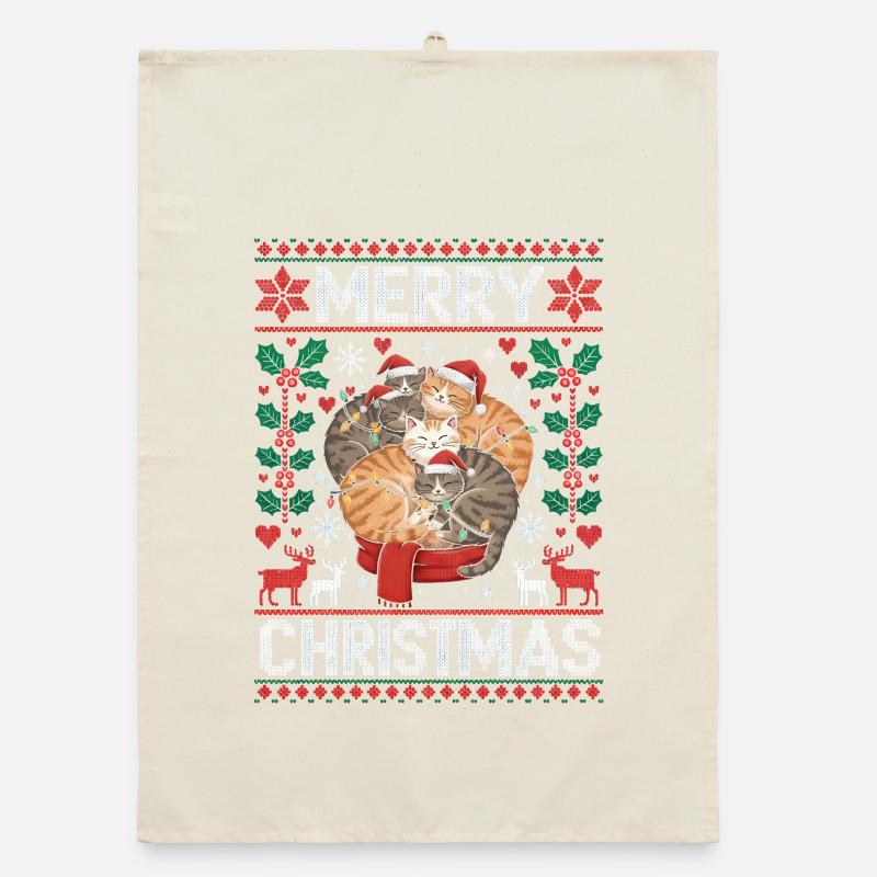 Chats, Confort, Noël, Doux, Mignon Torchon bio