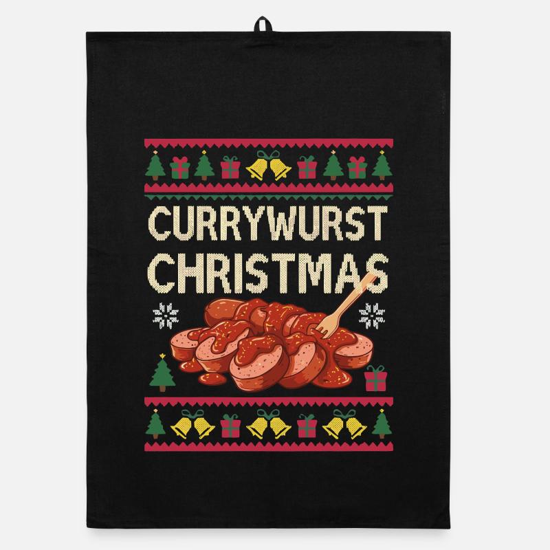 Merry Currymas Currywurst Weihnachten Xmas Wurst - Organic Geschirrtuch - Schwarz