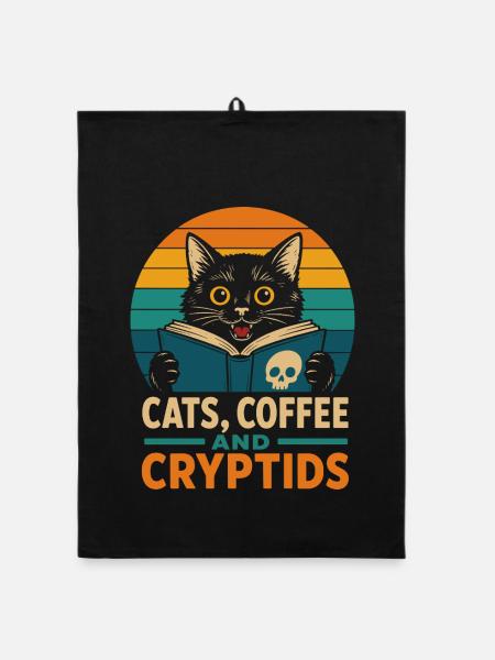 Chats, Café et Cryptides - Torchon bio - noir - Devant