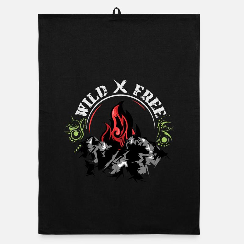 mountain flames symbol Logo wild and free Organic Geschirrtuch