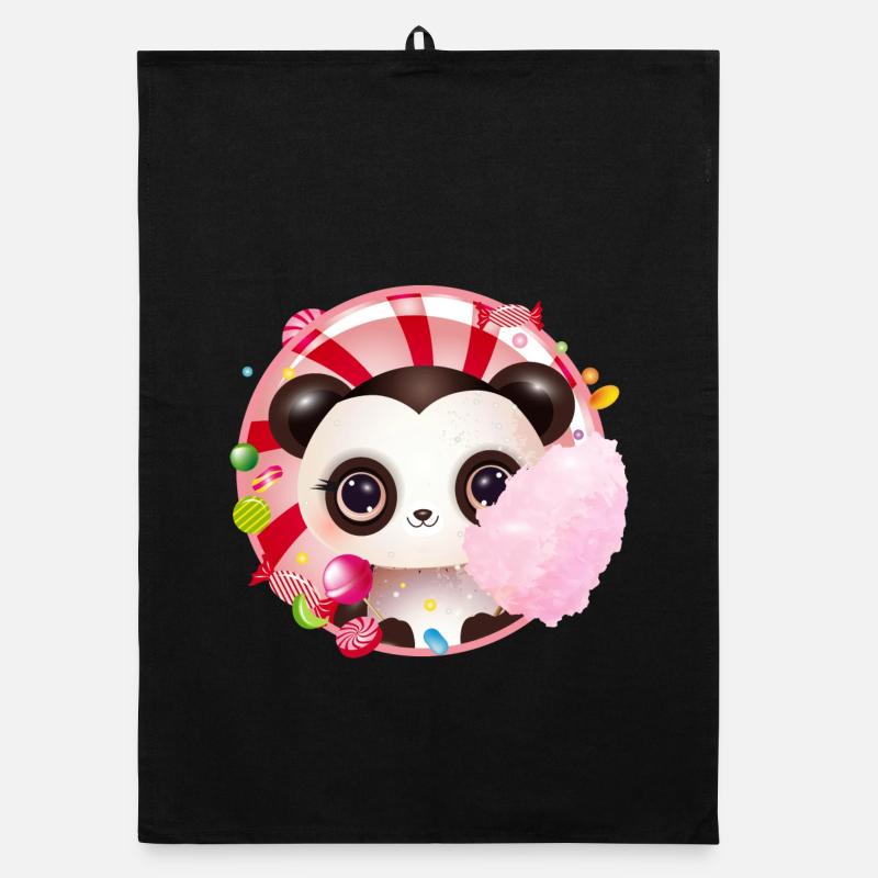 Cute panda bear with cotton candy & candy Organic dish towel