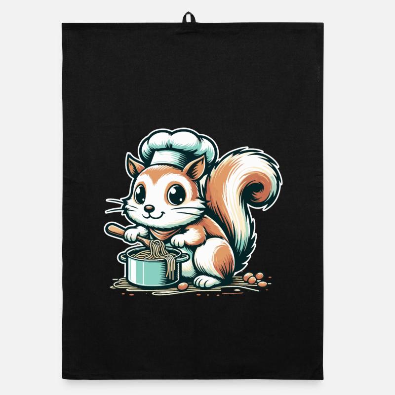 Mignon écureuil de dessin animé cuisinant des spaghettis Torchon bio