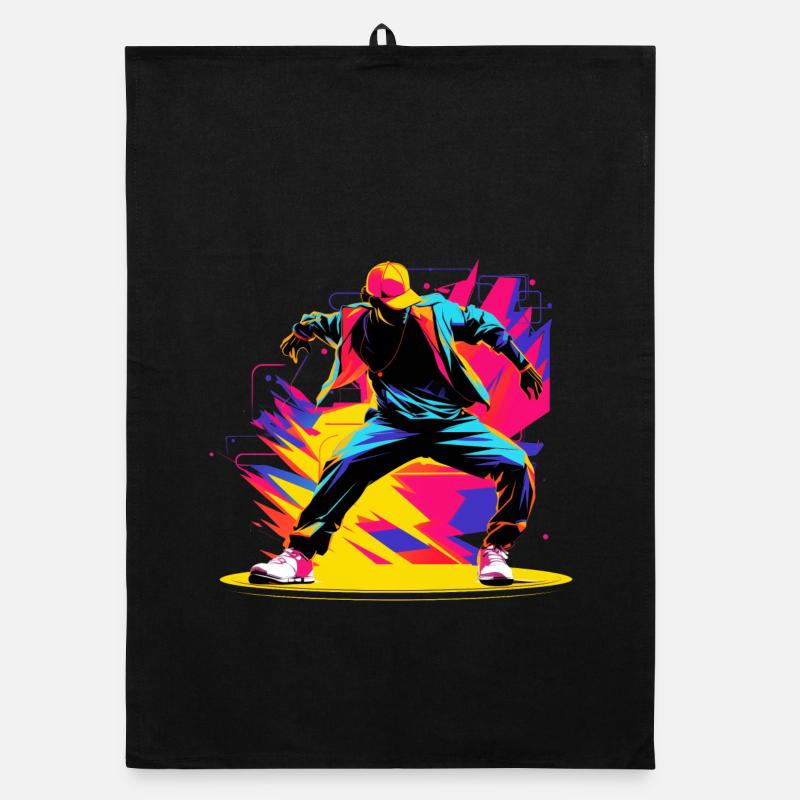 90er Farben Breakdancer - Organic Geschirrtuch - Schwarz