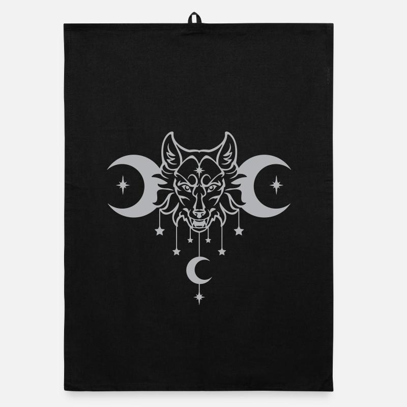 Wicca Moon Wolf - Anpassbare Farbe - Organic Geschirrtuch - Schwarz
