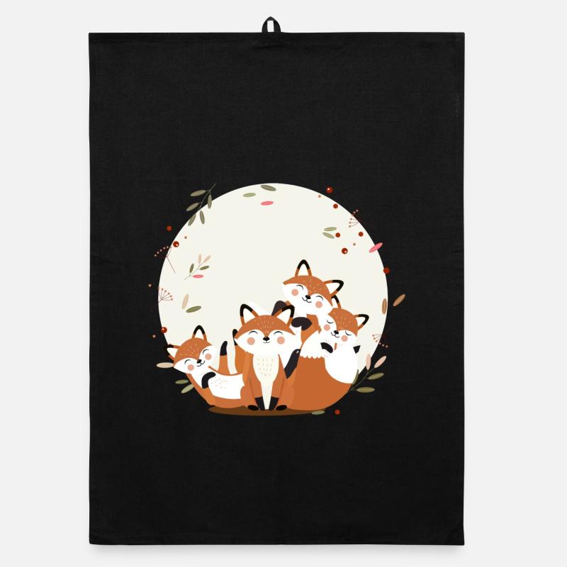 Happy fox family – Conception harmonieuse des animaux de la forêt Torchon bio