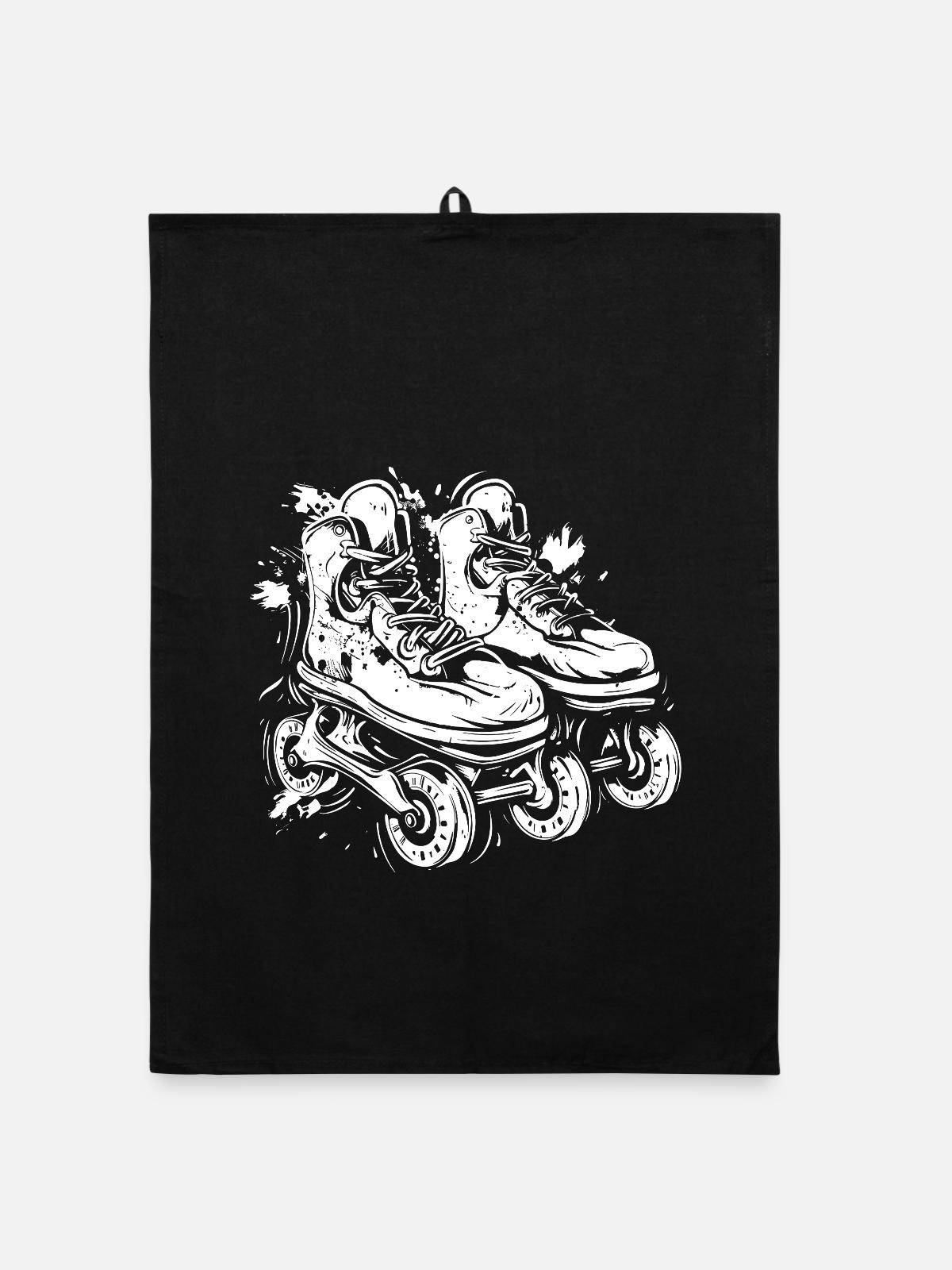 Rollerskates Skizze - Organic Geschirrtuch - Schwarz - Vorne