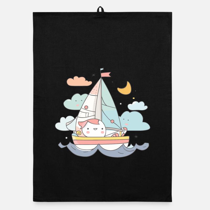 Sailing Comic Style Organic dish towel