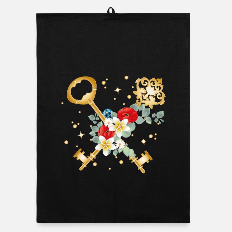 Clés croisées avec des fleurs de style or Torchon bio