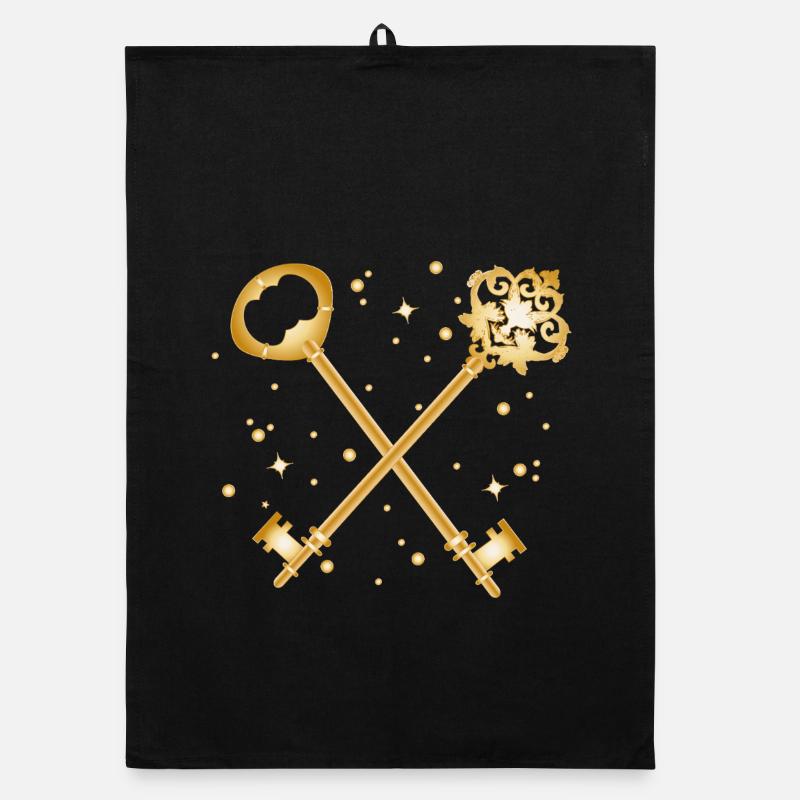 Crossed Golden Antique Key Design Organic dish towel