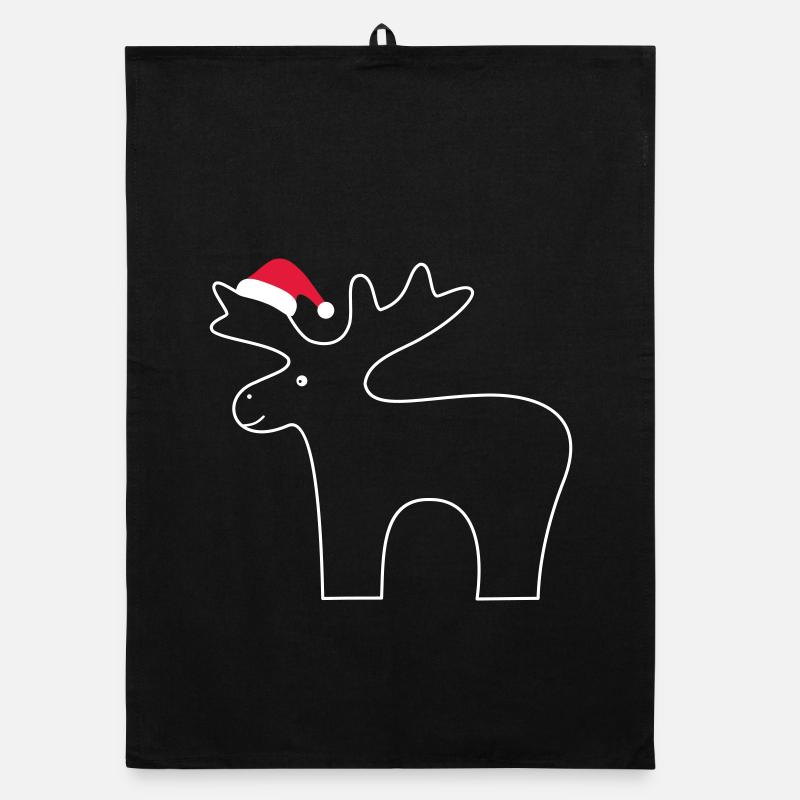 Renne avec chapeau de Père Noël Torchon bio