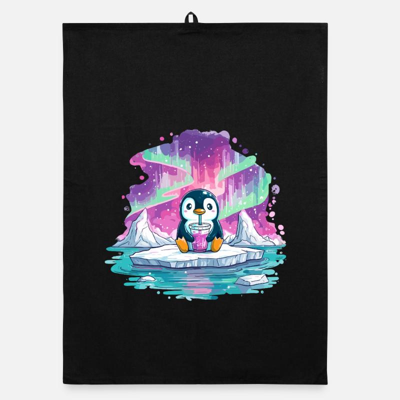 Pingouin sur glace avec boisson rose Torchon bio