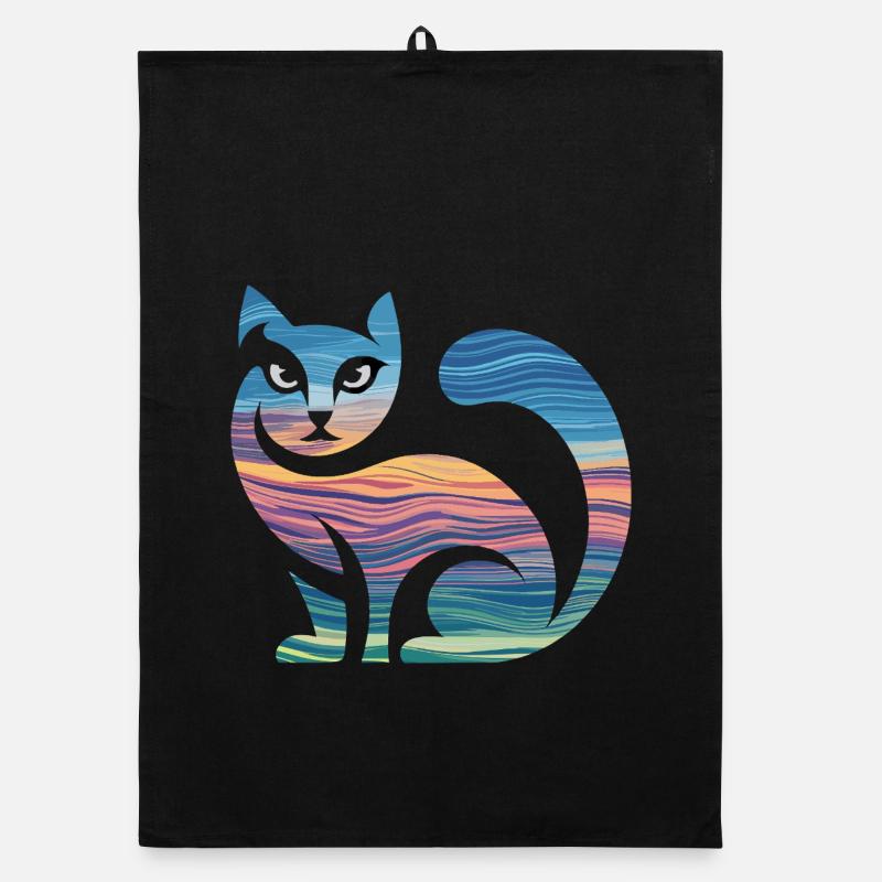 Silhouette colorée de chat avec coucher de soleil et Torchon bio