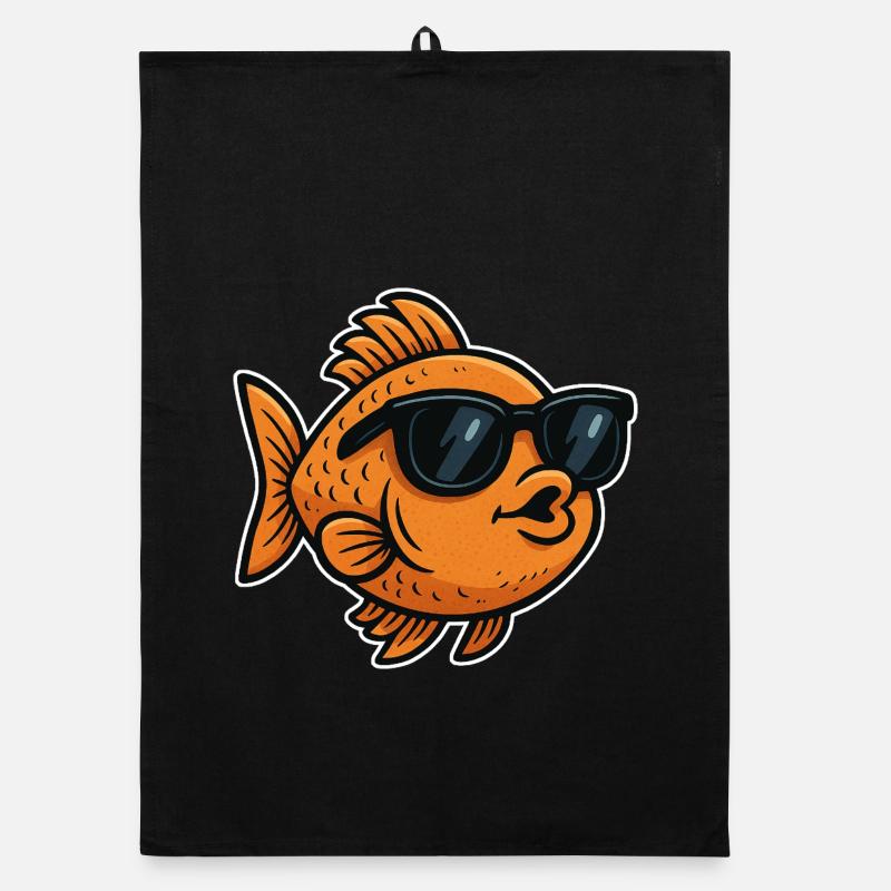 Poisson rouge avec des lunettes de soleil Torchon bio