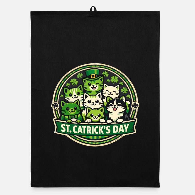 Saint-Catrick, chats mignons, chatons, trèfle irlandais Torchon bio
