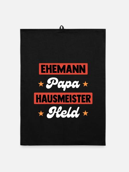 Grillmeister Papa Vater Held BBQ Männer - Organic Geschirrtuch - Schwarz - Vorne