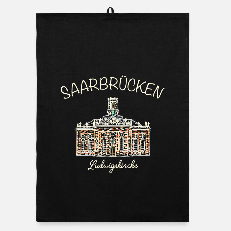 Saarbrücken, Ludwigskirche - Organic Geschirrtuch - Schwarz