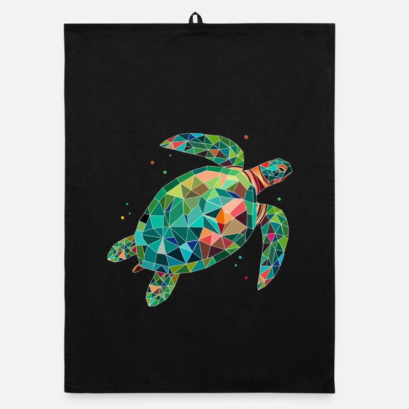 Tortue d’eau colorée - Conception de mer colorée Torchon bio
