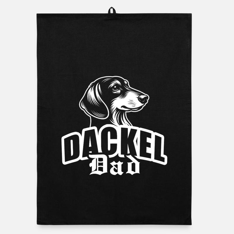 "Dachshund Dad" with dog head Organic dish towel