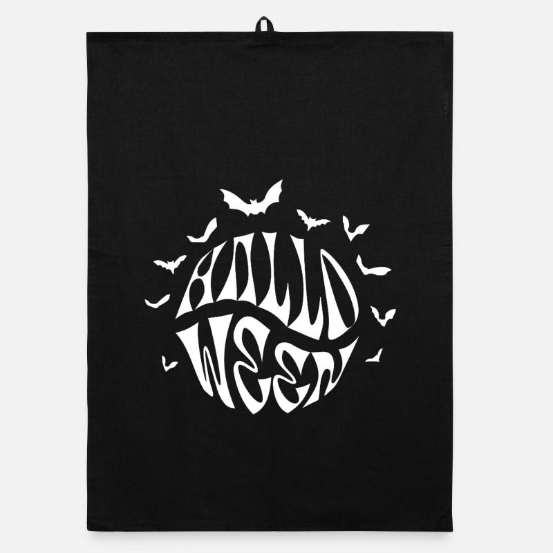 Halloween circle logo with bats Organic dish towel