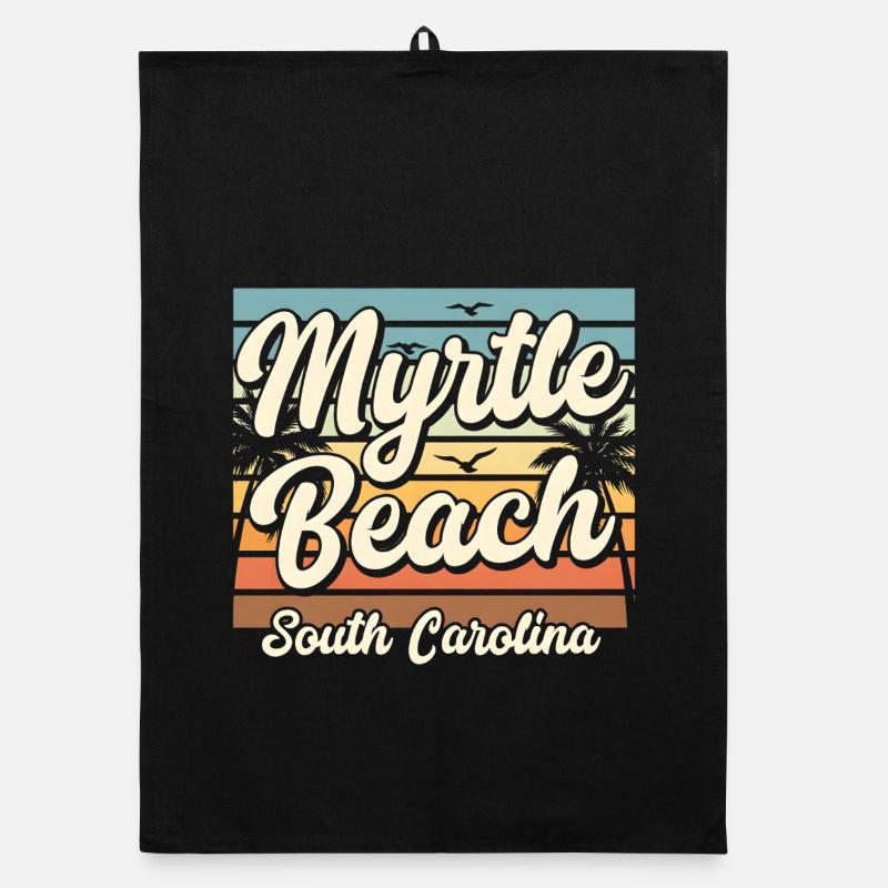 Vacances rétro au coucher de soleil à Myrtle Beach, en Caroline du Sud Torchon bio