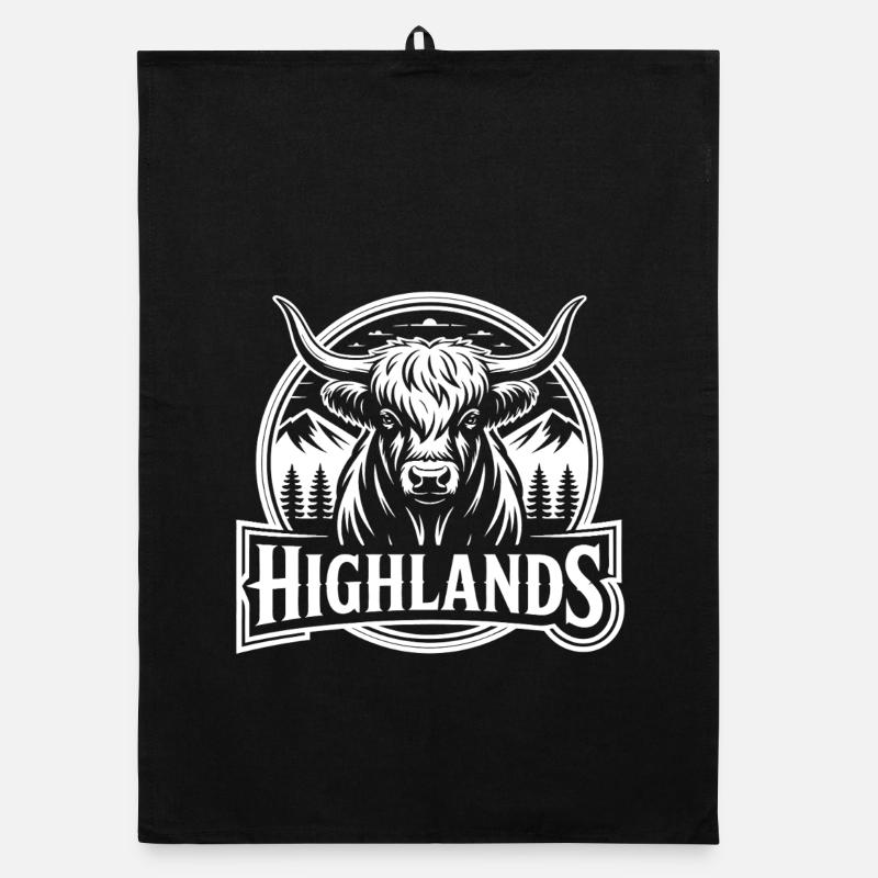 Highlands Kuh mit Berglandschaft Organic Geschirrtuch