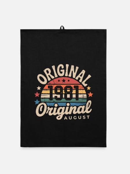 Original August 1981 Vintage Anniversary 1981 - Organic dish towel - black - Front