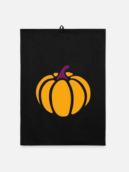 Kürbis orange Herbst Halloween Ernte Deko Bio - Organic Geschirrtuch - Schwarz - Vorne